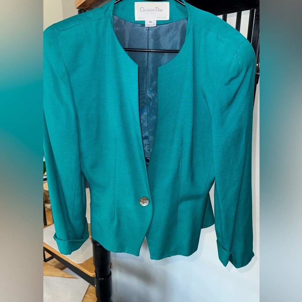 Dior Teal Green Collarless Blazer
